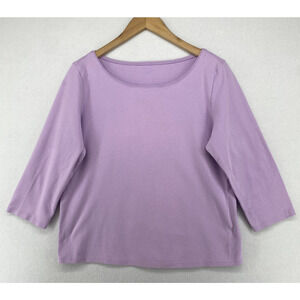 EILEEN FISHER Top L Cotton Interlock Jersey Round Neck 3/4 Sleeve Basic Purple